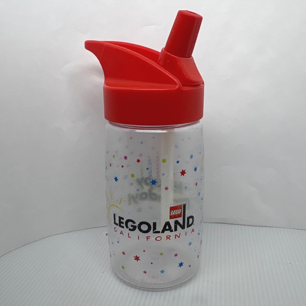 Legoland California Happy Birthday Water Bottle Red Flip Top Lid with Straw